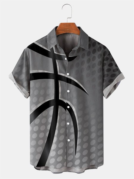 

Basketball Graphic Men's Casual Short Sleeve Shirt, Gray, Men's Floral shirt