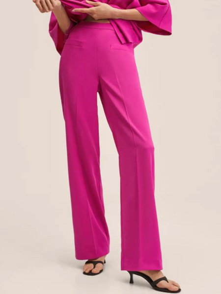 

High Waist Daily Simple Regular Fit Pants, Rose red, Wide Leg Pants