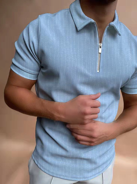 

Mens Classic Short Sleeve Striped Polo T-Shirt, Lightblue, Polos