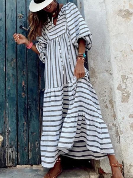 

Casual Bateau/Boat Neck Long Sleeve Weaving Dress, White, Dresses
