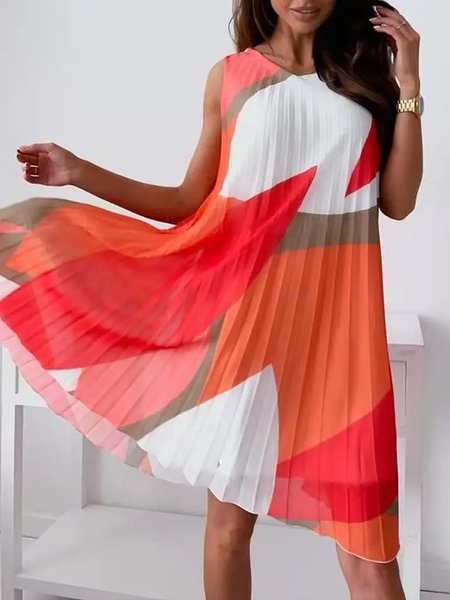 

Vacation Regular Fit Short Sleeve Woven Dress, Orange, Midi Dresses