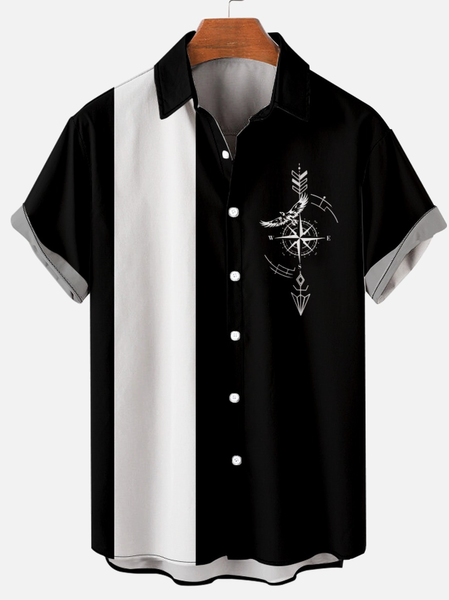 

Men’s Casual Short Sleeve Compass Print Hawaiian Shirt, As picture, Short Sleeves Shirts