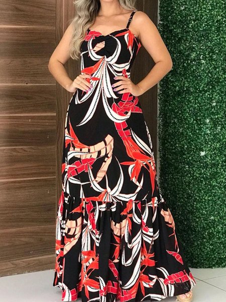

Spaghetti Regular Fit Sleeveless Woven Dress, Red, Maxi Dresses