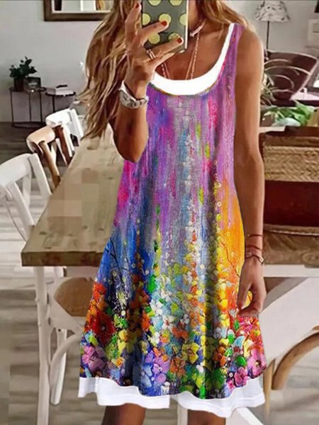 

Regular Fit Casual Sleeveless Knit Dress, Flower, Mini Dresses