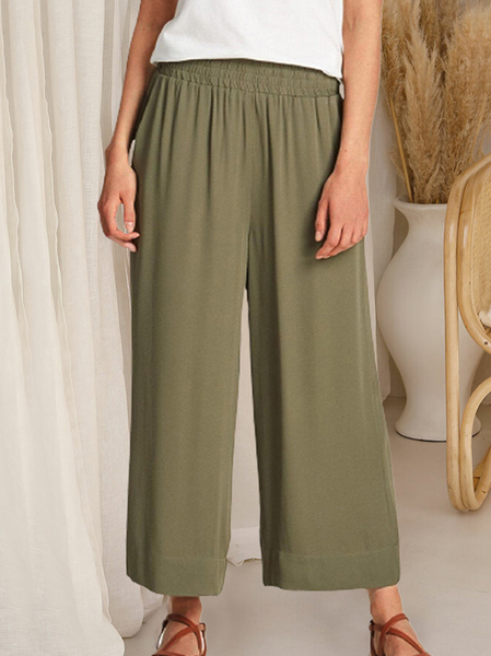 

Cotton Blends Casual Solid Pants, Army green, Pants