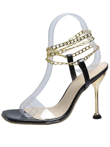 

Gold Chain Square Toe Stiletto Heel Sandals, Black, Women Shoes>>Women's Shoes>>heel Sandals