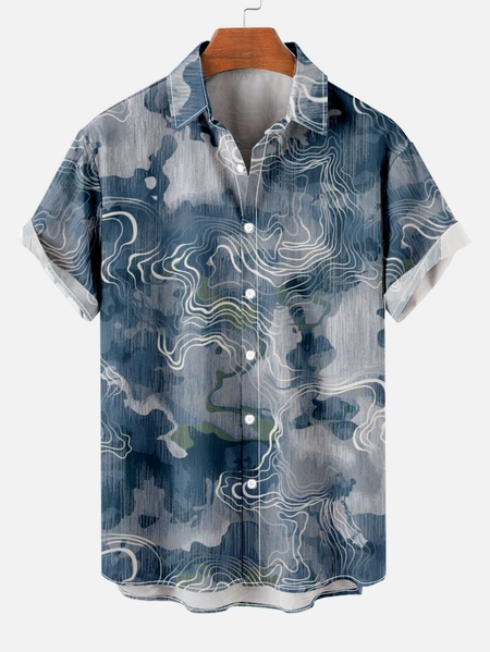 

Men's Casual Simple Abstract Print Short Sleeve Shirt, As picture, Short Sleeves Shirts