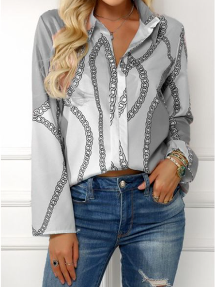 

Loosen Geometric Long Sleeve Blouse, Gray, Shirts & Blouses