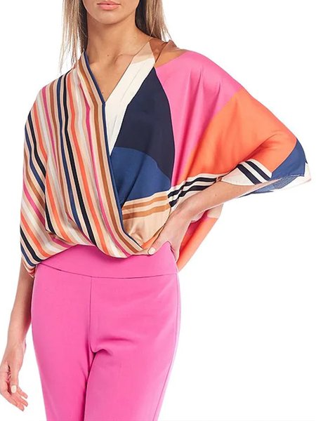 

Regular Fit Shirt Sleeve Vacation Short Sleeve Top, Orange, Tops