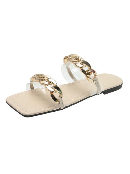 

Gold Chain Transparent Strap Square Toe Slippers, Beige, Women Shoes>>Women's Shoes>>Women sandals Slippers