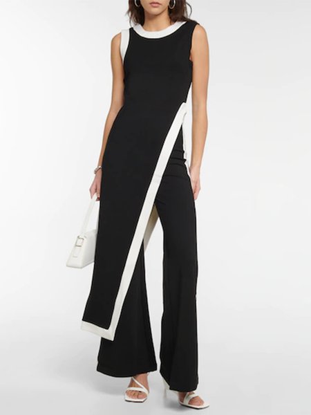 

Simple Crew Neck Sleeveless Skinny Top, Black, Tops