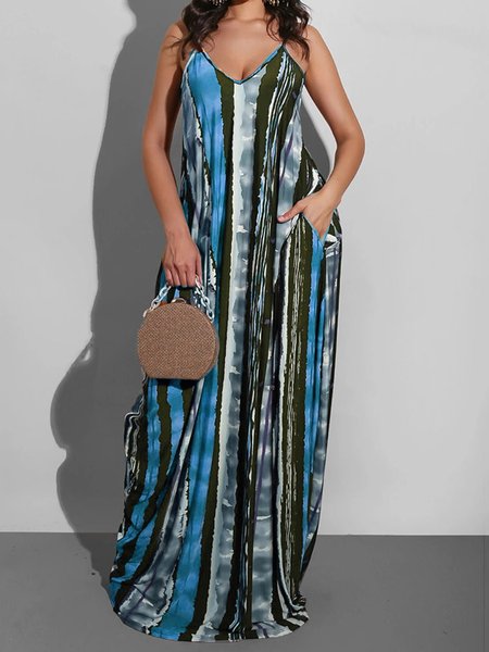 

Striped Casual Loosen Sleeveless Knitting Dress, Blue, Maxi Dresses
