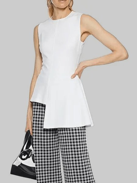 

Summer Lightweight Crew Neck Regular Fit Plain Short Sleeve Tops, White, Tanks and Camis