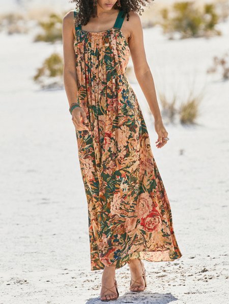 

Loosen Floral Printed Short Sleeve Woven Dress, Multicolor, Dresses