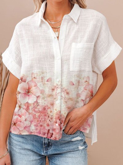 

Floral Casual Loosen Short Sleeve Blouse, White, Blouses & Shirts