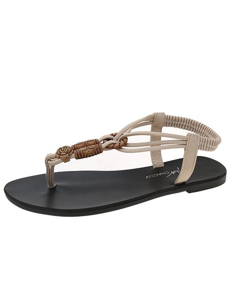 

Ladies Beaded Boho Beach Flat Roman Thong Sandals, Beige, Sandals