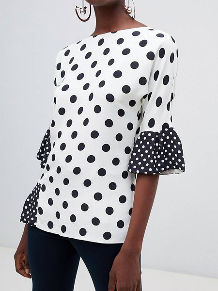 

Polka Dots Simple Loosen Short Sleeve Top, White, Tops