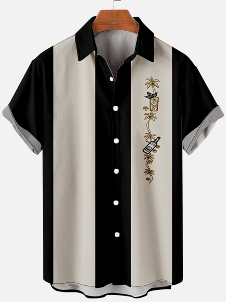 

Mens Hawaiian Embroidered Palm Tree Retro Bowling Shirt Short Sleeve Shirt, As picture, Short Sleeves Shirts
