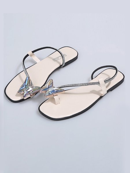 

Women's Rhinestone Comfort Butterfly Thong Sandals, Off white, Sandals