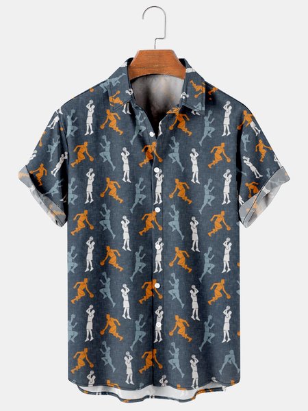

Men's Basketball Abstract Print Casual Breathable Short Sleeve Shirt, Purplish blue, Men's Floral shirt