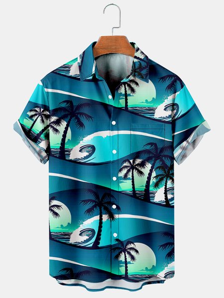 

Hawaiian Men's Casual Short Sleeve Shirt, Blue, Men's Floral shirt
