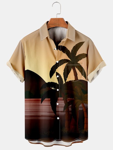 

Men's Hawaiian Print Lapel Loose Chest Pocket Short Sleeve Trendy Aloha Shirt, As picture, Men's Floral shirt