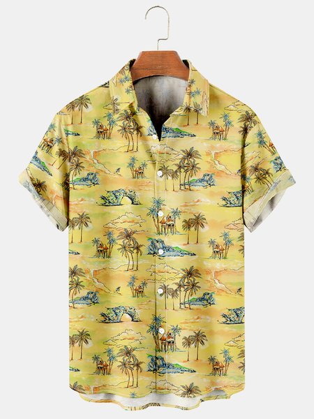 

Hawaiian Men's Casual Short Sleeve Shirt, Yellow, Men's Floral shirt