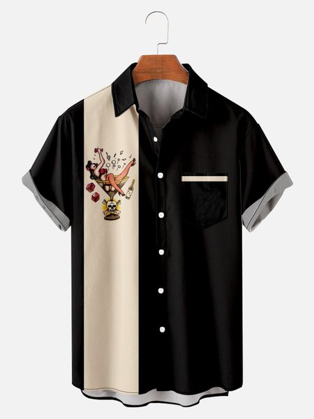

Mens Retro Camp Short Sleeve Shirt, Black, Short Sleeves Shirts
