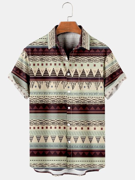 

Men's Floral Printed Casual Short Sleeve Hawaiian Shirt with Chest Pocket, Cameo brown, Men's Floral shirt