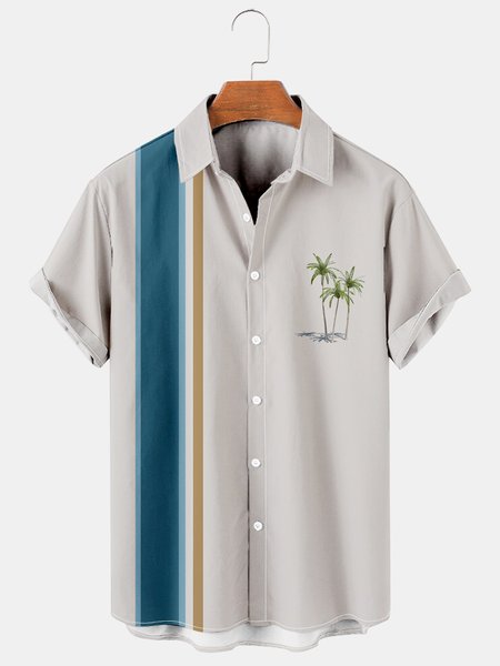

Men's Marine Botanical Print Hawaiian Short Sleeve Shirt, As picture, Men's Floral shirt