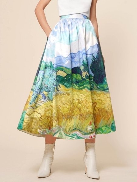 

Summer Lightweight A LineA Zipper fly Loosen Elegant Long Daily Skirt, Multicolor, Maxi Skirts