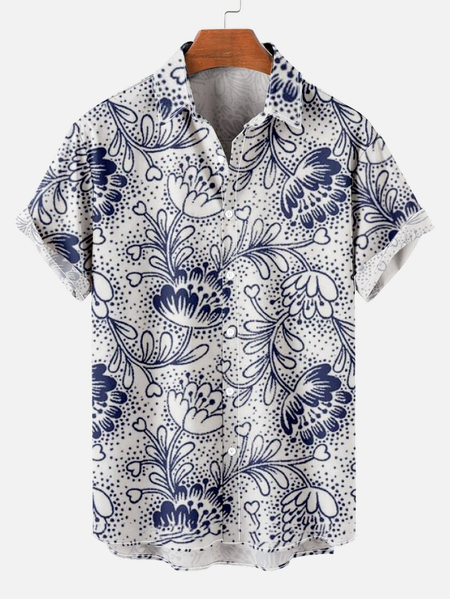 

Men's Casual Simple Floral Print Short Sleeve Shirt, As picture, Short Sleeves Shirts