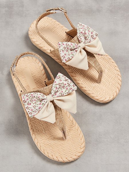 

Women's Comfort Bow Woven Thong Sandals, Beige, Sandals