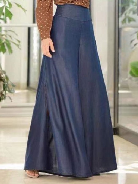 

Loosen Casual Pants, Blue, Wide Leg Pants