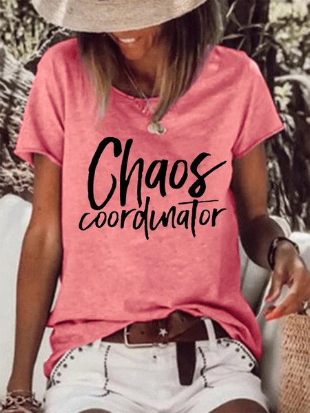 

Funny Chaos Coordinator Letter Loosen Short Sleeve T-Shirt, Pink, T-shirts