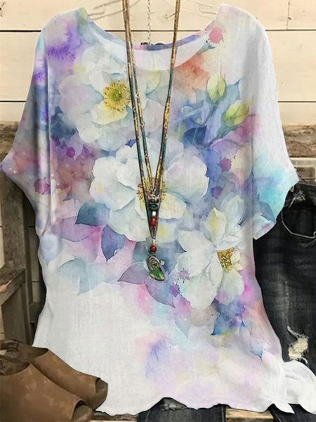 

Floral Short Sleeve T-Shirt, Multicolor, Tunics