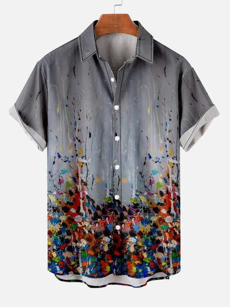 

Men's Casual Abstract Gradient Print Short Sleeve Shirt, As picture, Short Sleeves Shirts