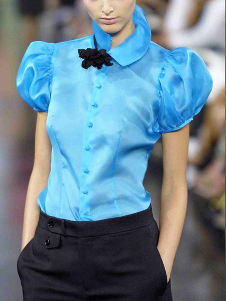 

Daily Lapel Regular Fit Short Sleeve Top, Blue, Tops
