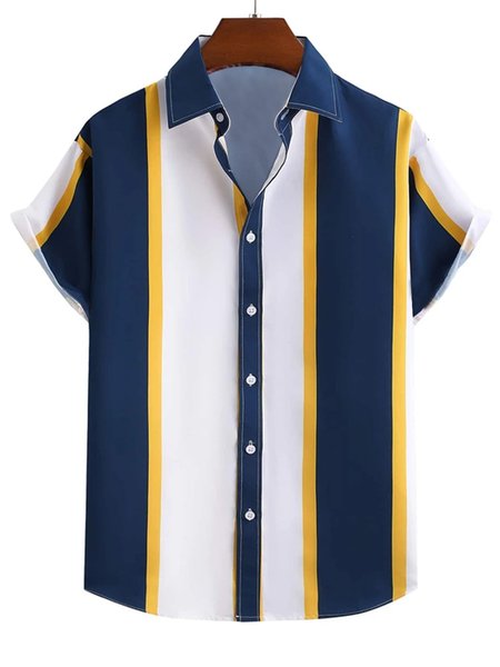 

Men’s Color Block Casual Short Sleeve Hawaiian Shirt, Blue, Short Sleeves Shirts