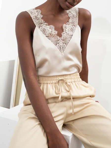 

Elegant V Neck Lace Top, Apricot, Tunics