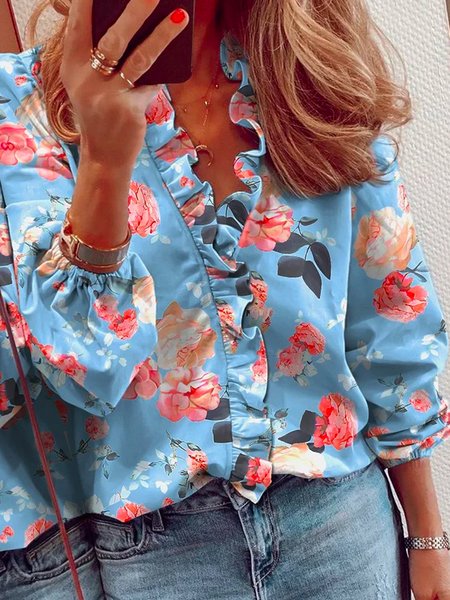 

Casual Long Sleeve Blouse, Blue, Blouses & Shirts