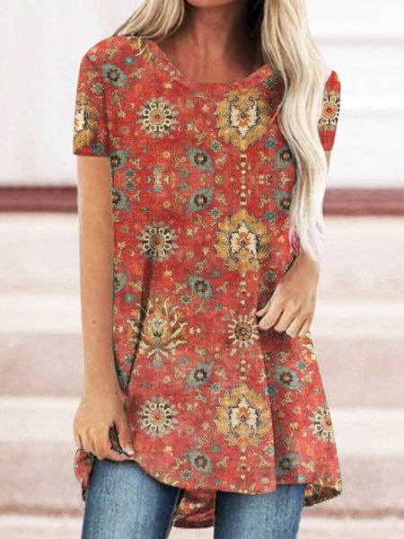 

Tribal Casual Loosen Short Sleeve T-Shirt, Multicolor, T-Shirts