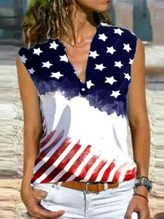 

V Neck Regular Fit Geometric Women Tank, Multicolor, Tanks & Camis