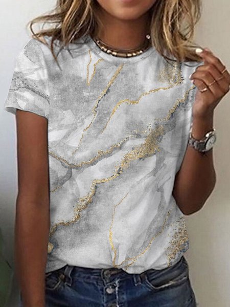 

Vacation Regular Fit Abstract Round Neck Short Sleeve Tops, White, T-Shirts