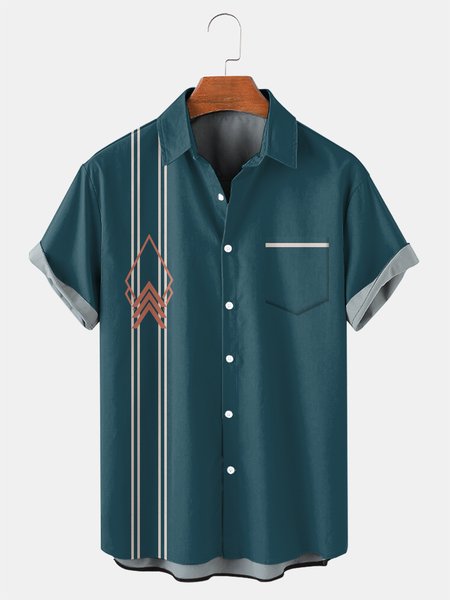 

Vintage Striped Graphic Men's Casual Short Sleeve Hawaiian Shirt, Blue, Men's Floral shirt