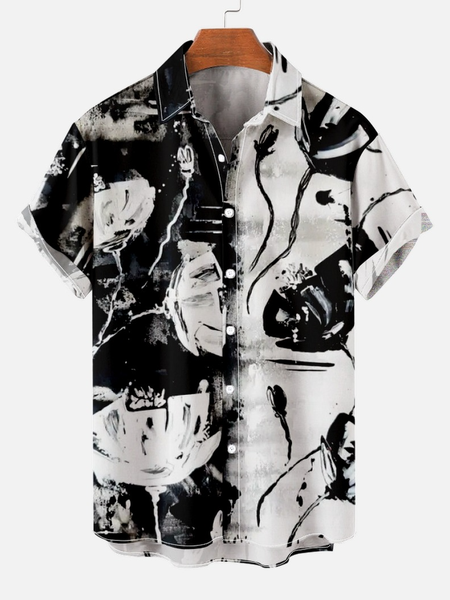

Men's Casual Abstract Contrast Print Short Sleeve Shirt, Black-white, Short Sleeves Shirts