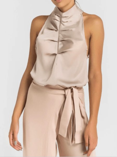 

Summer Sleeveless Lightweight Elegant Short Sleeve Tops, Dusty pink, Tunics