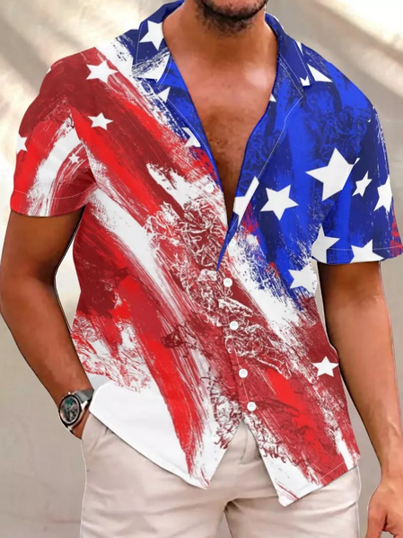 

American Flag Casual Short Sleeve Shirt, As picture, Short Sleeves Shirts