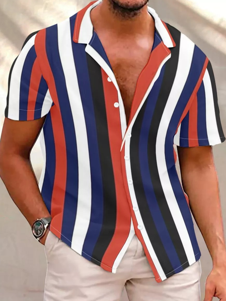 

Mens Hawaii Stripe Short Sleeve Shirt, As picture, Short Sleeves Shirts