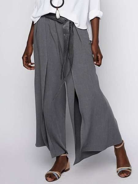 

Casual Loosen Plain Slit Pants, Gray, Pants